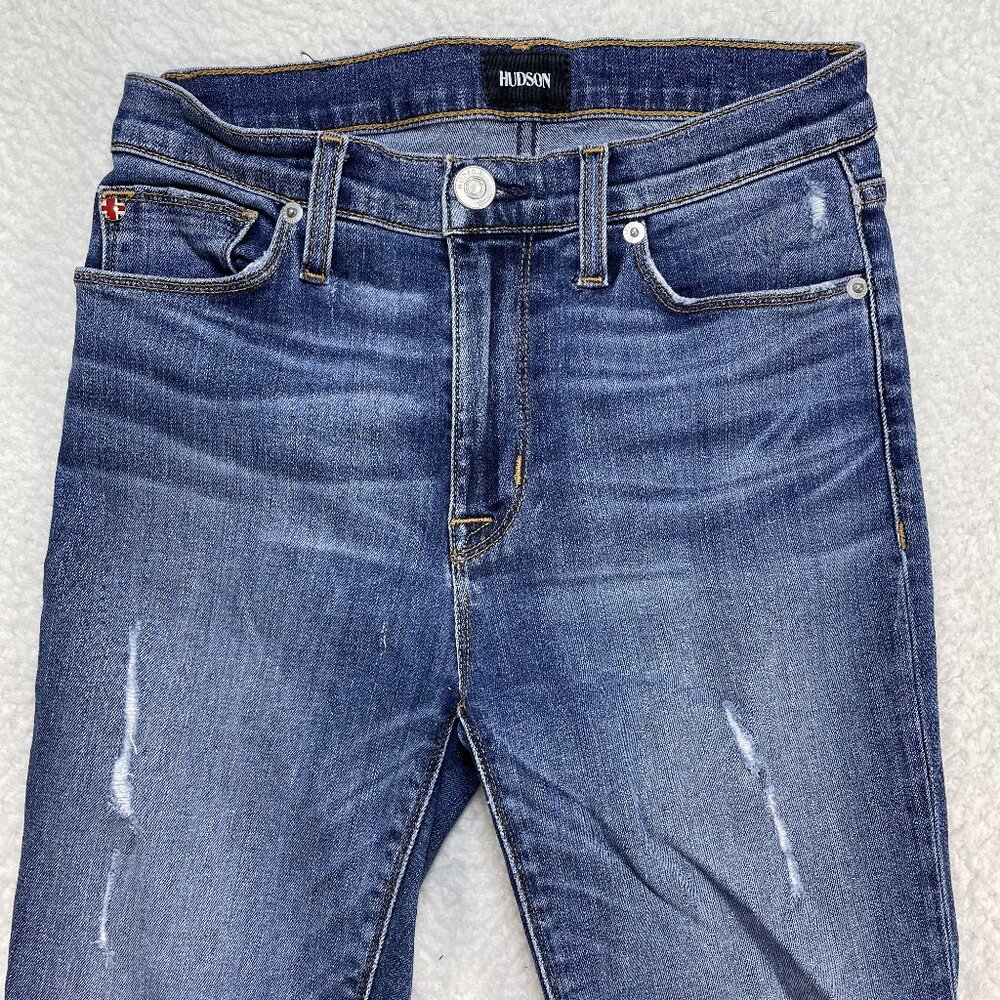 Hudson Barbara High Waist Ankle Raw Hem Size 26 Skinny Leg Blue Denim Jeans